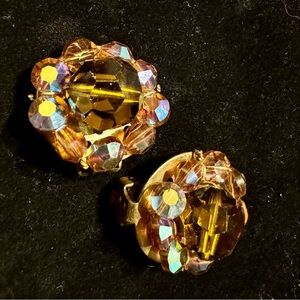 Vintage Brown & Amber glass beads with AB finish Clip on Earrings